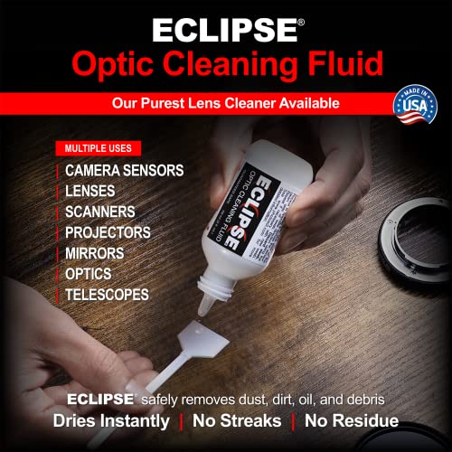 Eclipse Optic Cleaning Solution - Camera Lens and Digital Sensor Cleaner Fluid - Works with All Cameras, Binoculars, and Other Optical Products - Dropper Tip (59ml) - 2oz